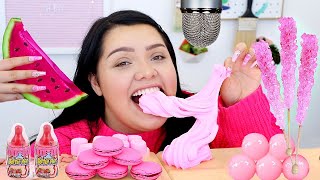 ASMR PINK FOODS Slime Jelly Watermelon Gummies Sticky Crunchy Sounds [upl. by Soalokcin]