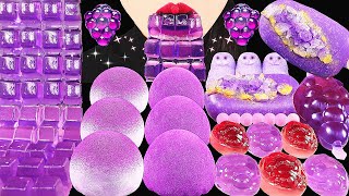 ASMR PURPLE FOODS HOMEMADE MOCHI GEODE CAKE POP EDIBLE KEYBOARD JELLY PEEPS GRAPE CANDY EATING [upl. by Wendelin]