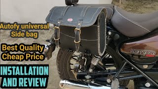 Meteor 350 Side bag Installation and Review of Autofy universal side bag  Autofy universal side bag [upl. by Valsimot]